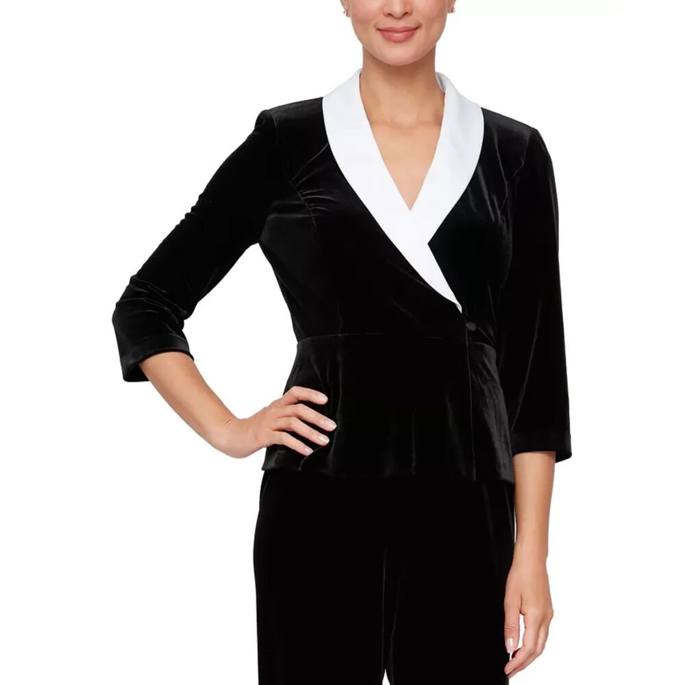 ALEX EVENINGS Velvet Peplum 3/4 Sleeve Blazer Evening Jacket Classy Petite L